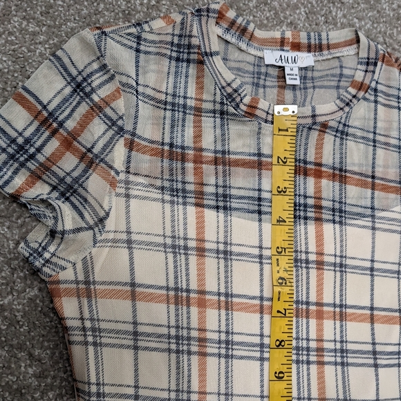 AUW sheer lined cream and rust plaid fit and flare midi dress - Picture 15 of 16